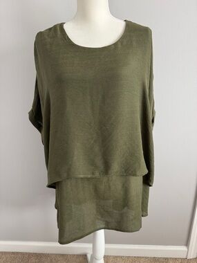 Umgee Olive Layered Short Sleeve Large Lagonlook Blouse